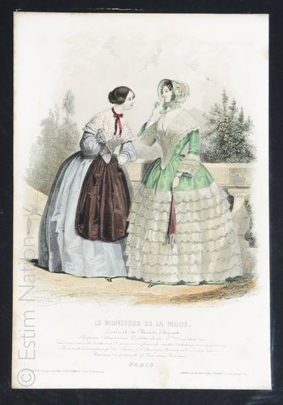 MODE Gravure en couleurs de mode féminine, mi-XIXe, 19 x 27 cm, très bon état