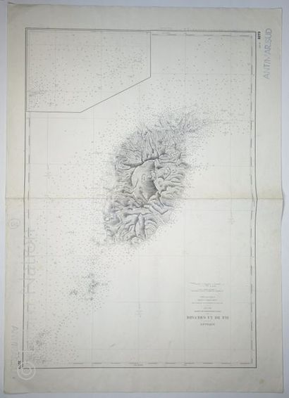 Antilles Très grande carte marine de la Grenade, en noir, années 1970, 75 x 104 cm,...