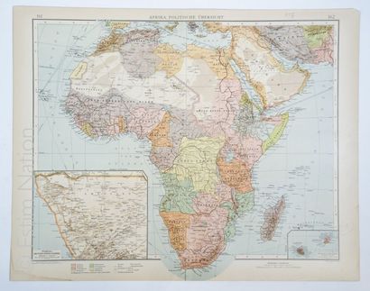 AFRIQUE Carte géographique en couleurs, fin XIXe, 44 x 56 cm, de l'Afrique avec les...
