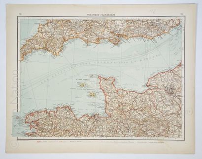 Normandie Carte géographique en couleurs, fin-XIXe, 43 x 56 cm, très bon état.