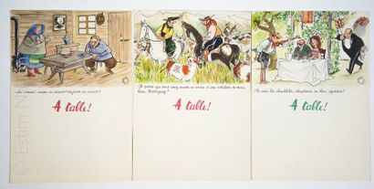 ILLUSTRATEUR-Jean BELLUS Ensemble de trois menus vierges avec illustration couleur...