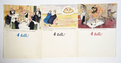 ILLUSTRATEUR-Jean BELLUS Ensemble de trois menus vierges avec illustration couleur...