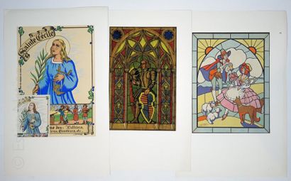 RELIGION Ensemble de 34 gravures, certaines au pochoir, du format carte postale à...