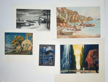 MEDITERRANEE-MONTAGNE 15 gravures en couleurs de paysages méditerranéens et montagnards,...
