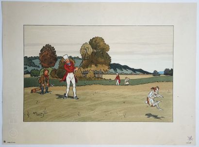 Harry ELIOTT Golf avec un chien, gravure 20 x 32 cm, très bon état.
