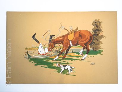 LE RALLIC? Chute de cheval quater , gravure 33 x 50 cm, très bon état.