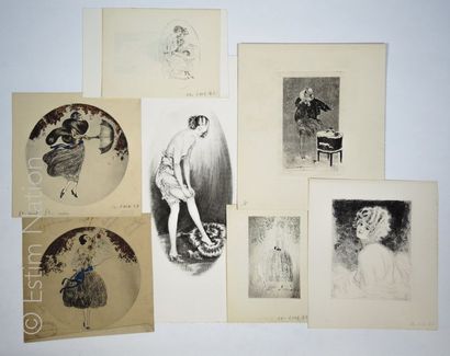 FEMMES Ensemble de 20 gravures en noir de divers format, très bon état.