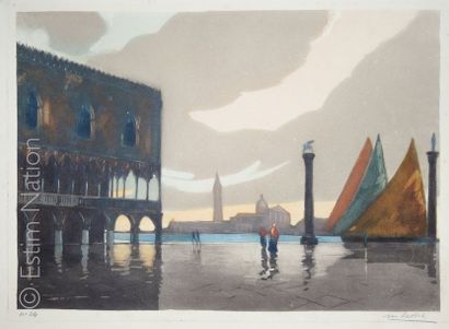 VENISE Gravure en couleurs, très grand format 34 x 47 cm, très bon état