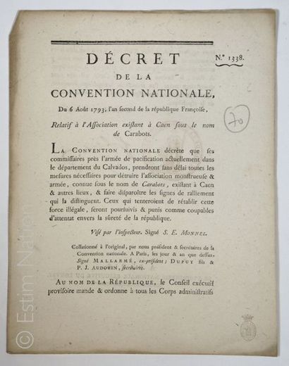 REVOLUTIO FRANCAISE-NORMANDIE ''Décret de la Convention Nationale du 6 août 1793,...