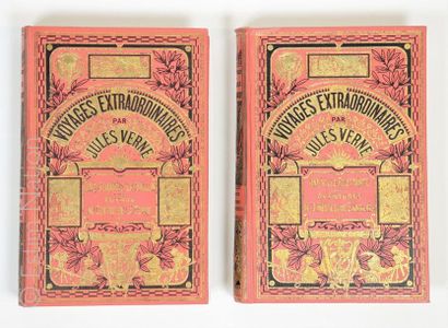 VERNE Jules - COLLECTION HETZEL "Voyages extraordinaires", 2 volumes : 

- "Cinq...