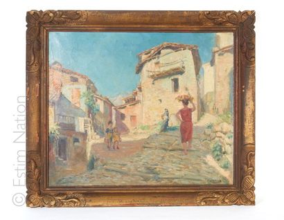 VASNIER Charles (1873-1961) "Rue animée dans un village méditerranéen (Cannes?)"....