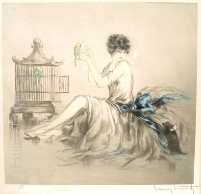 Louis ICART (1888-1950) "Jeune femme aux perruches"


Gravure en couleurs signée...
