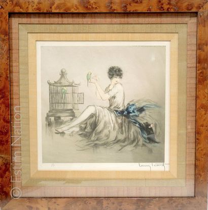 Louis ICART (1888-1950) "Jeune femme aux perruches"


Gravure en couleurs signée...