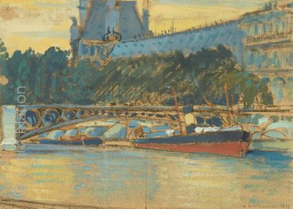 Henry de WAROQUIER (1881-1970) "Le Louvre et l'ancien pont du Carroussel ou Pont...