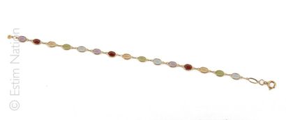 BRACELET PIERRES FINES Bracelet articulé en or jaune 18K (750/°°) rehaussé de pierres...