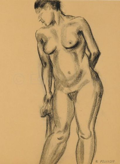 Nicolas POLIAKOFF (1899 - 1976) "Nu féminin debout"
Dessin à la pierre noire, circa...