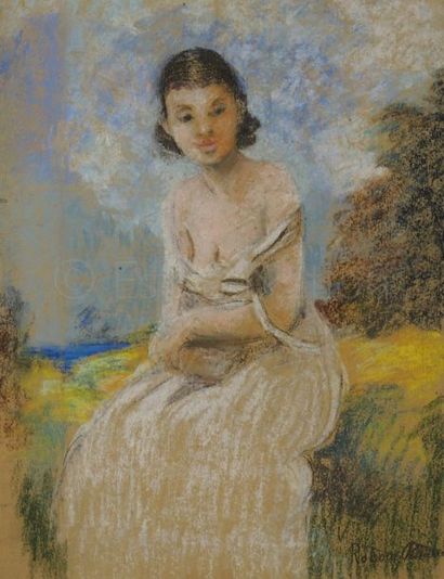 Roboa PISSARO (1878 - 1945) "Jeune femme dénudée sur fond de paysage"


Pastel, porte...
