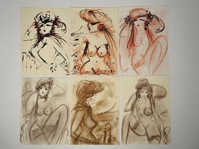 Georges BENAYOUN dit GEORGIO (né en 1936) Lot composé de 6 dessins d'élégantes nues...