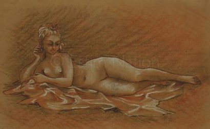 Dans le goût de François BOUCHER (1703-1770) "Femme nue allongée sur un drap"


Dessin...