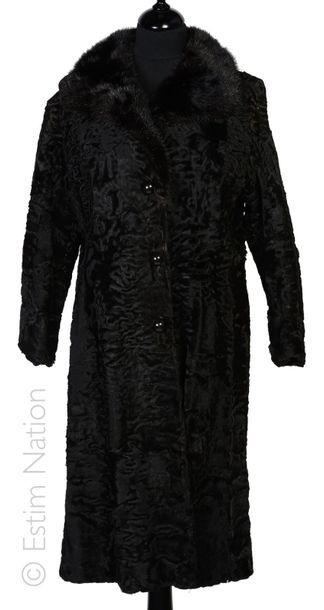 ANONYME Vintage MANTEAU 7/8 en breitschwanz noir, simple boutonnage en bakélite (env...