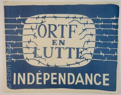AFFICHE - MAI 1968 Affiche sérigraphiée en bleu : "ORTF en lutte, indépendance" (écran...