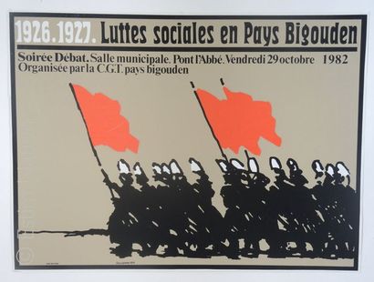 AFFICHE - "LUTTES SOCIALES EN PAYS BIGOUDEN" Affiche lithographiée "1926. 1927. Luttes...