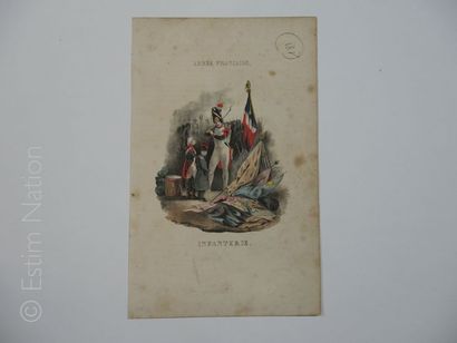 MILITARIA Gravure en couleurs,16 x 25 cm,mi-XIXe siècle,infanterie,très bon état...
