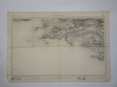 MARSEILLE Très grande carte géographique en noir de la côte marseillaise,60 x 90...