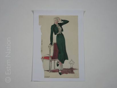 MODE-ANNEES 30 Planche en couleur,format 22 x 36 cm,datée hiver 1936-37,manques de...