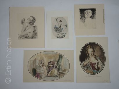 FEMMES Ensemble de 12 gravures en noir et en couleurs,15 x 22 cm à 27 x 33 cm,JOINT...