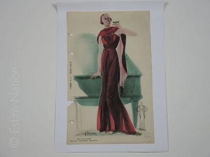 MODE-ANNEES 30 Planche en couleur,format 22 x 36 cm,datée hiver 1936-37,manques de...