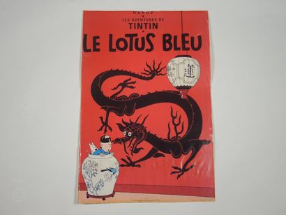 HERGE-TINTIN Gravure en couleurs,format 41 x 59 cm,''Le lotus bleu'',fin XXe siècle,légers...