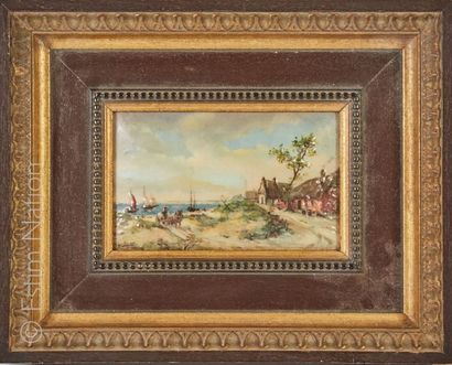LIMOGES Deux tableaux émaillés de Limoges représentant des paysages dont un portant...
