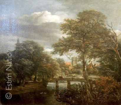 Ecole 19e siècle "Paysage animé avec pont et arbres"


Huile sur toile non signée


57...