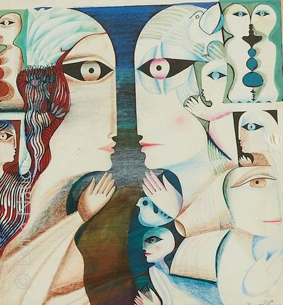 MOSTAFA EL RAZZAZ (né en 1942) "Composition aux deux visages féminins" 


dessin...