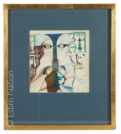 MOSTAFA EL RAZZAZ (né en 1942) "Composition aux deux visages féminins" 


dessin...