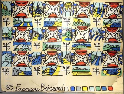 François Boisrond (né en 1959) Paysage de France, 1985 (Projet de tissu pour la maison...