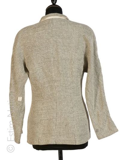 Christian DIOR par Gianfranco FERRE VESTE tissée en lainage beige, blanc et noir,...