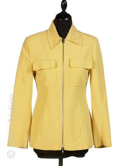 KAREN MILLEN, OPEN ENSEMBLE en coton mélangé jaune, veste zippée, deux poches plaquées,...