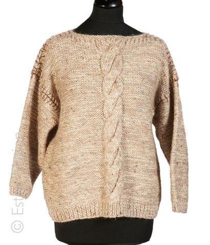 ANONYME vintage (tricoté main) CINQ PULL-OVERS maxi en épais tricot de laine parfois...