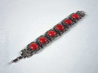 Bracelet Bracelet en métal composé de 6 rectangles articulés ornés de cabochons façon...