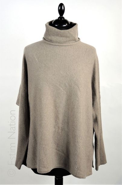 Loubarok Mini ROBE - TUNIQUE en tricot cachemire gris, col roulé, demi manches travaillées,...