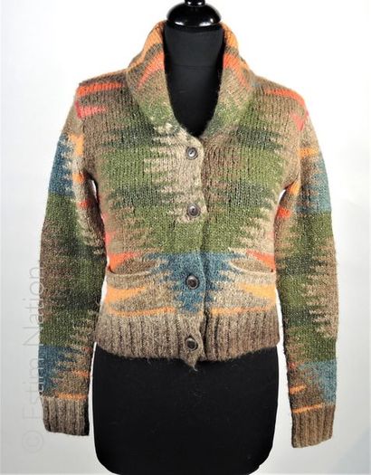 RALPH LAUREN CARDIGAN en tricot acrylique, laine et alpaga dans les tons automnaux...