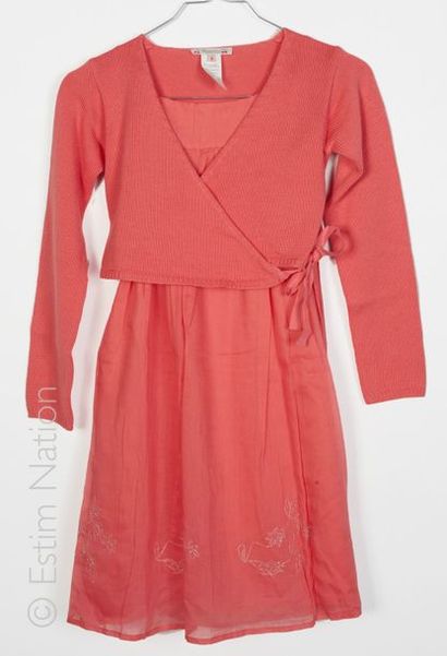 BONPOINT ENSEMBLE en coton rose : ROBE évasée à bretelles, ourlet rebrodé de lurex...