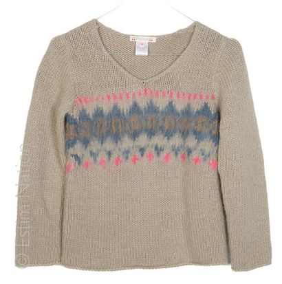 BONPOINT PULL-OVER en épais tricot d'alpaga, laine et acrylique gri, rose et bleu,...