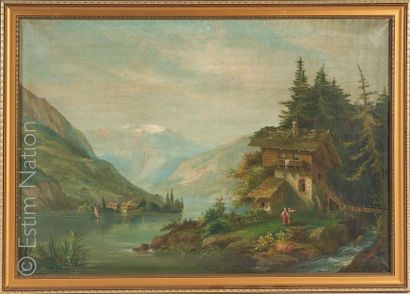 G. SPEISER (Actif vers 1880) "Lac de montagne en Suisse (?)" 


Toile signée en bas...