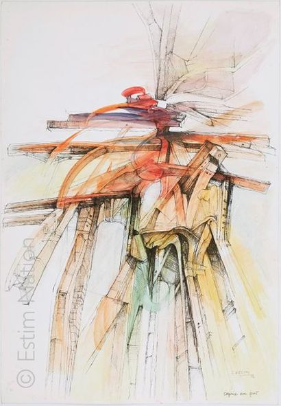 Serge BAJAN (1936) Caprice avec ponts
Dessin à l’encre et couleurs sur papier fort
100...