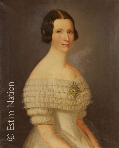 ECOLE FRANÇAISE 19e siècle "Portrait de femme en robe de soirée"
Huile sur toile...