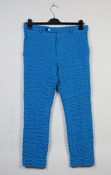 CARVEN Pantalon Prototype en coton molletonné à carreaux bleu persan, avec étiquette...