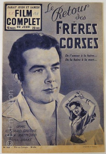 CORSE [CINEMA-CORSE]Revue "Le film complet",numéro 428 de 1953,en "Une":Le retour...